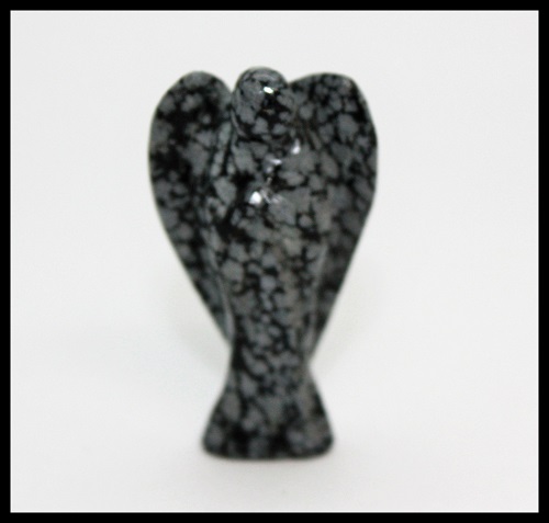 Snowflake Obsidian Carved Crystal Angel - 4cm - 6g