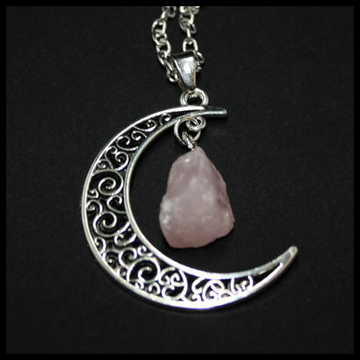 Rose Quartz Crescent Moon Pendant/Necklace