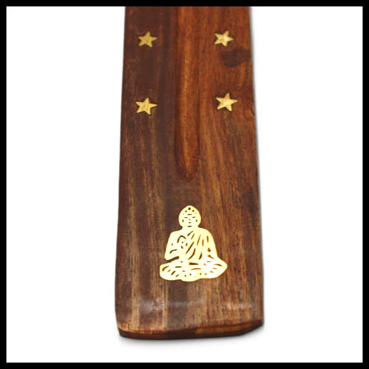 Wooden Flat Incense Ash Catcher - Buddha 25cm