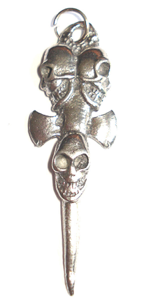 Skulls On Dagger Pewter Charm Pendant