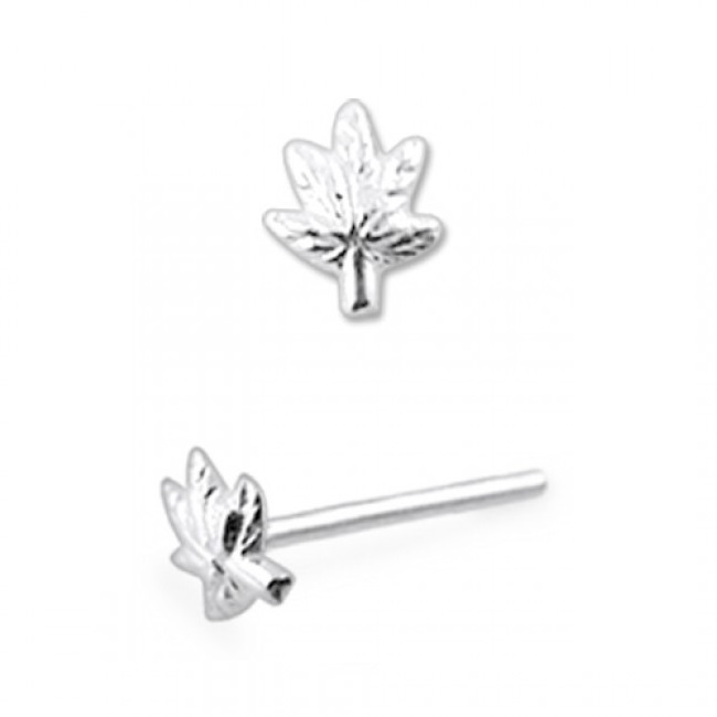 Hemp Leaf Silver Nose Studs/Pins L Bar