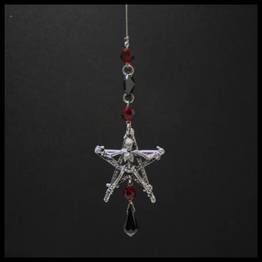 Pewter Skeleton On Pentagram Gothic Style Crystal Suncatcher