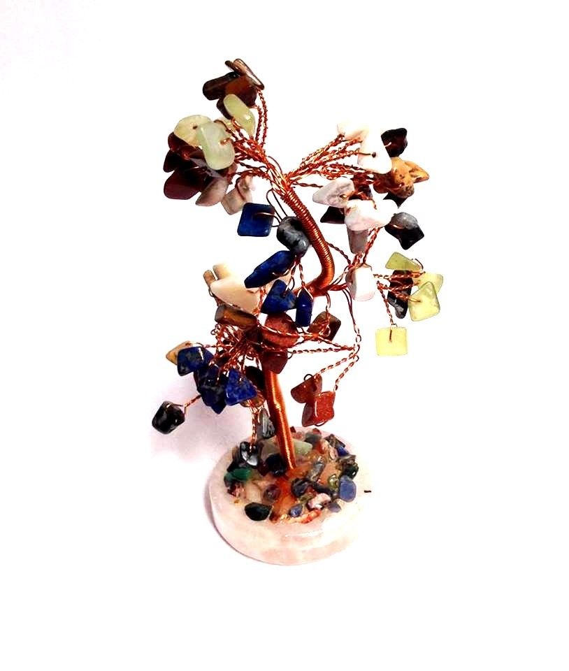 Mixed Crystal Chip Gem Tree With Rose Quartz Base - 12cm